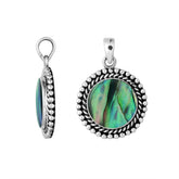 Sterling silver round pendant with abalone shell and rope beaded silver frame handcrafted in Bali